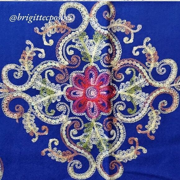CHALINA Blue Embroidered Shawl  - Picture 7 of 10